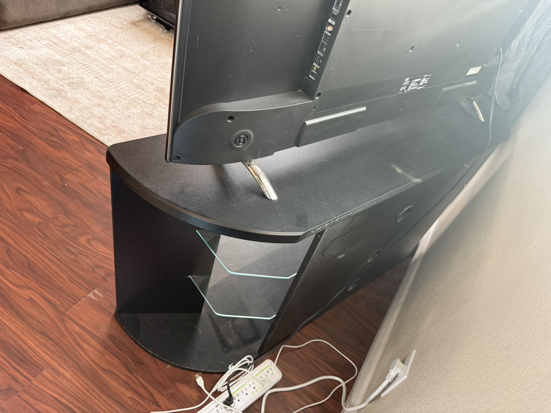TV Stand. Black W/ Two Glass Shelves
