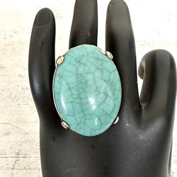 Large Turquoise Gold Tone Statement Ring 