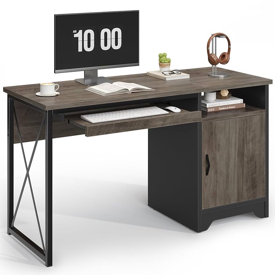 Bestier Computer Desk with Keyboard Tray, 47 inch Office Desk with Storage, Industrial Reversible Work Desk with File Cabinet for Bedroom & Small Spac