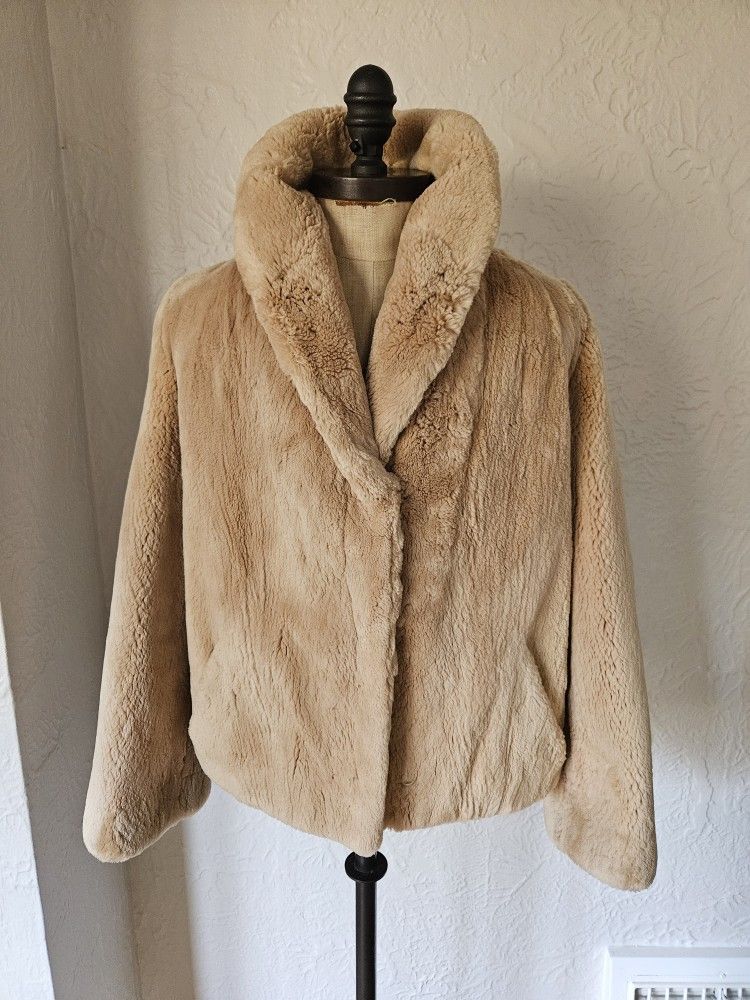 Sheared Beaver Fur Coat Dusty Rose Size S