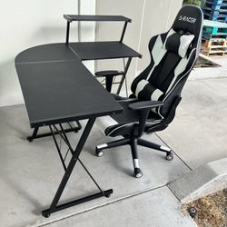New In Box L Shape Office Computer Desk With S-Racer Ganging Gamer Chair Furniture Combo Set 