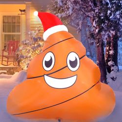 4 ft Inflatable Christmas Poop Outdoor Decoration, Christmas Inflatables Decorations with LED Lights, Fan, and Stakes