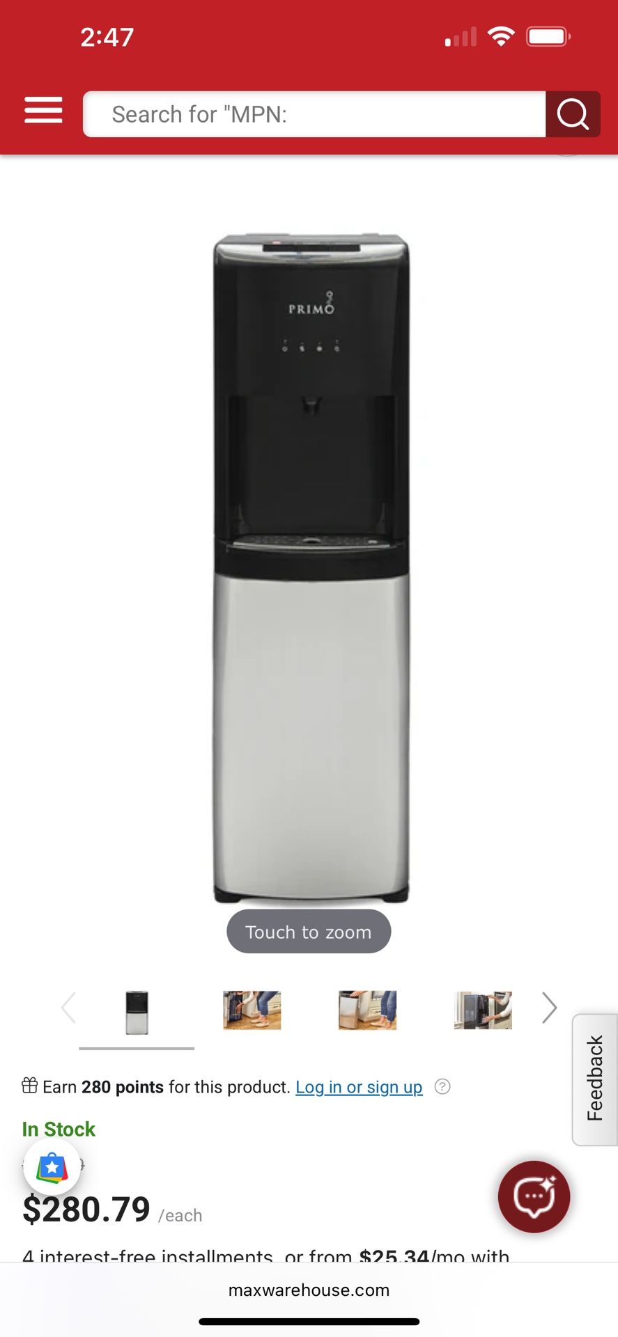 Ice Cold Water Dispenser - Primo Deluxe 5 GalCold/Hot Water Dispenser