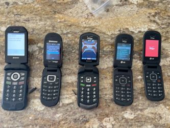 5 VERIZON FLIP PHONES, TESTED AND WORKING