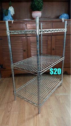 $20 STEEL SHELVING UNIT 3 TIERS IN GOOD CODITION great for closets,kitchen,garage organizing