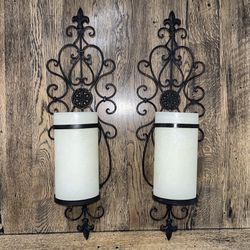 Rustic Distressed Wall Sconce Candle Holder Wrought Iron