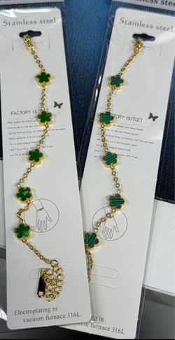 Stainless Steel Green Clover Chain Bracelet