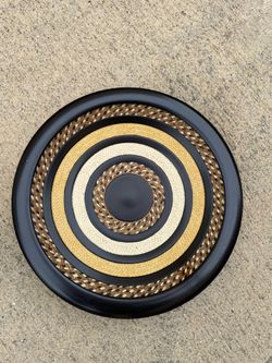 Round Boho Woven Seagrass & Black Resin Concentric Circle Decorative Tray / Wall Art — Bohemian Home decor