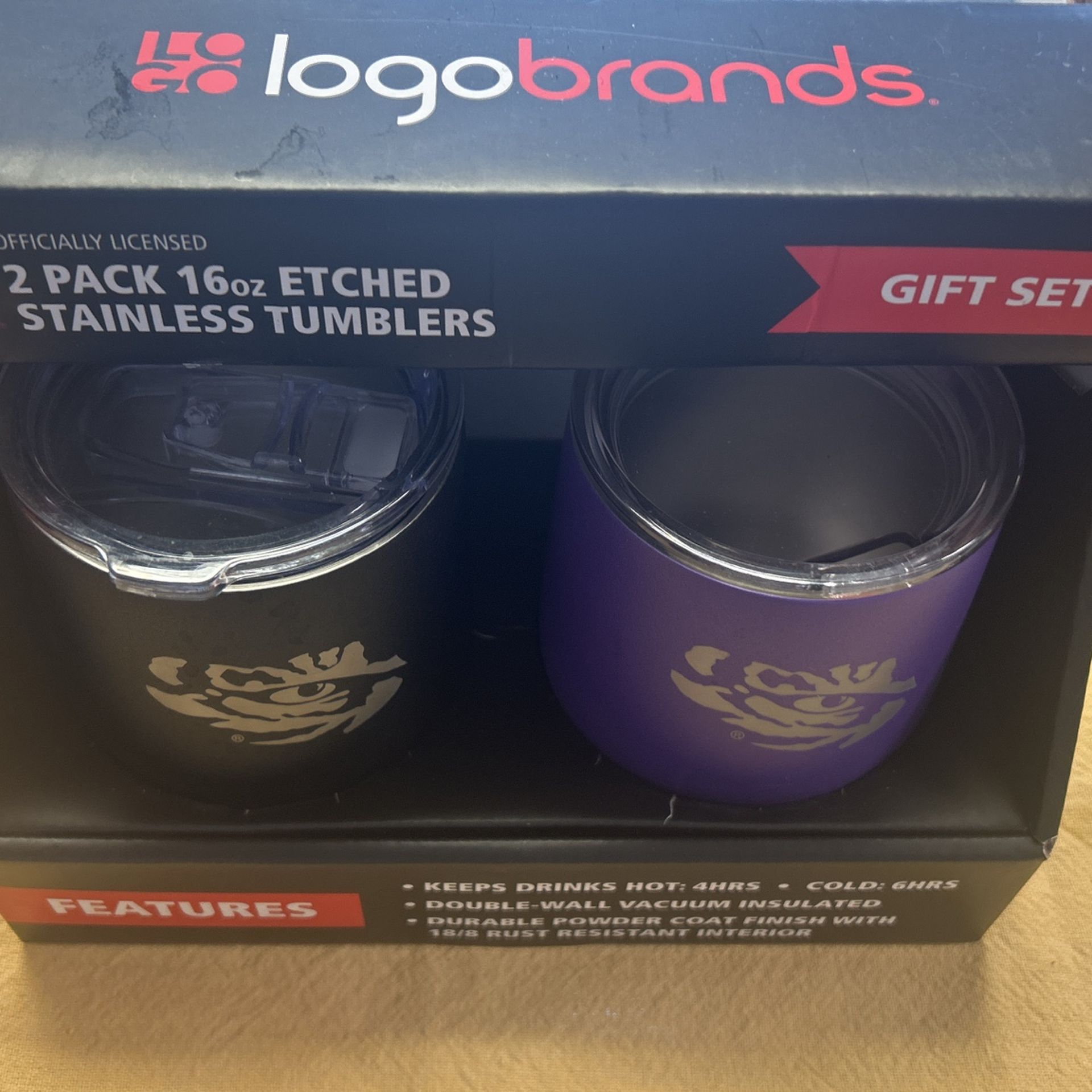 Logo 2pack LSU 16oz Etched Stainless Tumblers