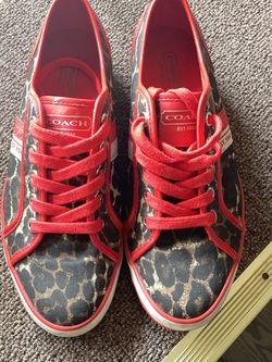 Coach Low-Top Sneakers Leopard Print Red