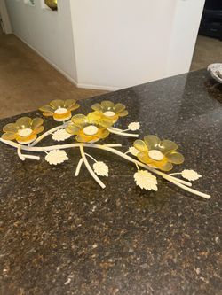 Glass & Metal Yellow tea light candle holder.