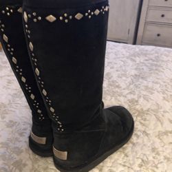 Black Leather UGG Boots, Womens Size 5