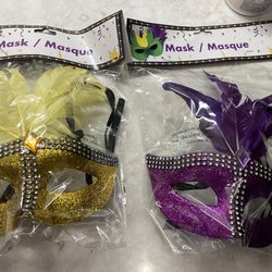 Set of 2 - Masquerade Masks / Mardi Gras / Halloween - NEW