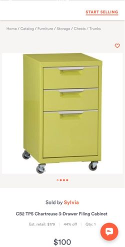 CB2 TPS Chartreuse Yellow 3-Drawer Rolling File Cabinet