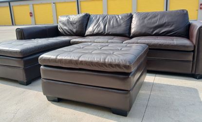👀✨️Brown Leather Sectional w/ Ottoman