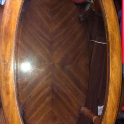 Mesa De Centro Ovalada De Vidrio Y Madera