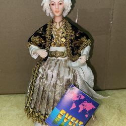 7.5 inch Vintage Evelt Handmade Greek Porcelain Doll 122 E Veria Imported From Greece
