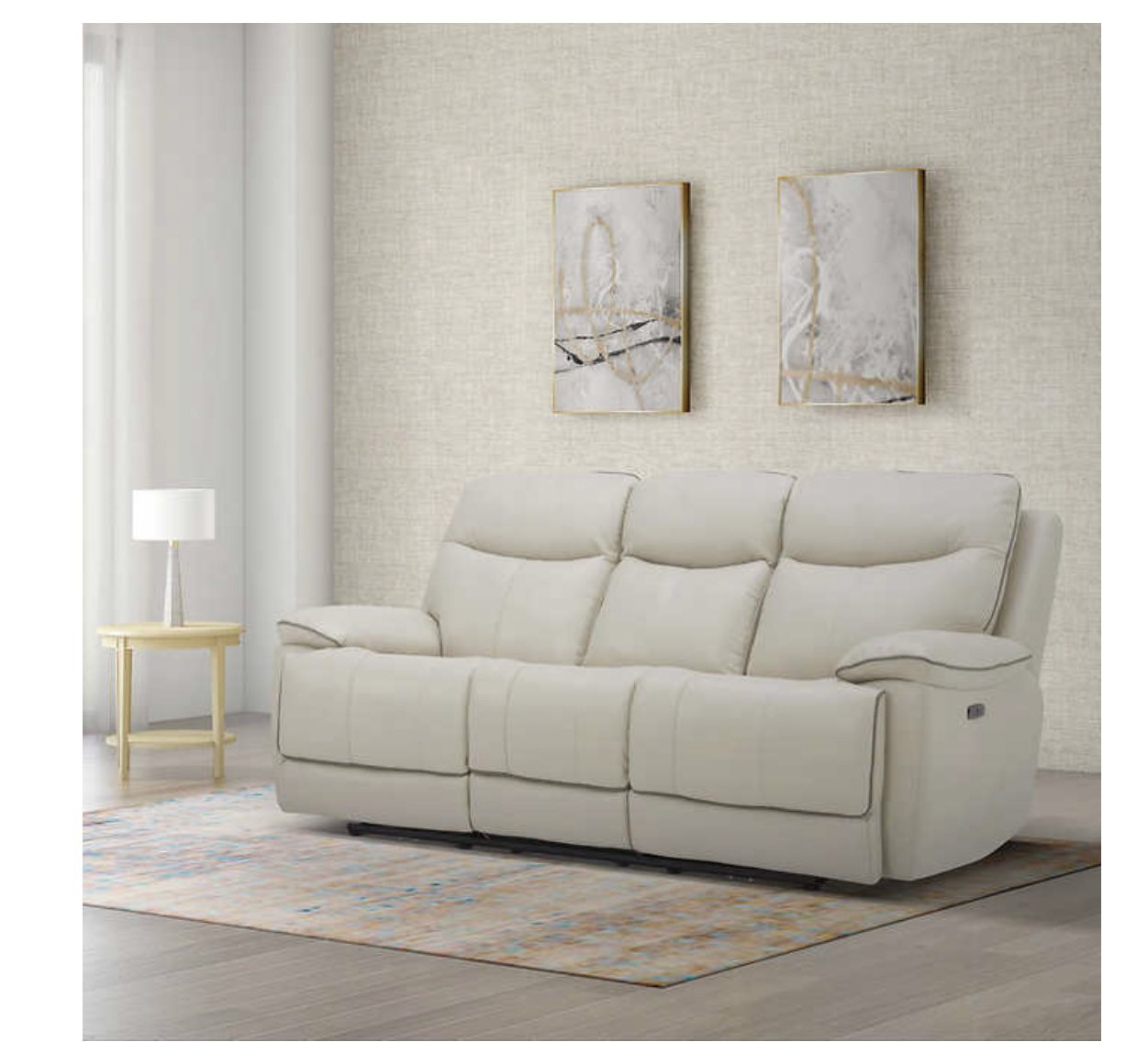 Cream Leather Power Reclining Sofa with Power Headrests