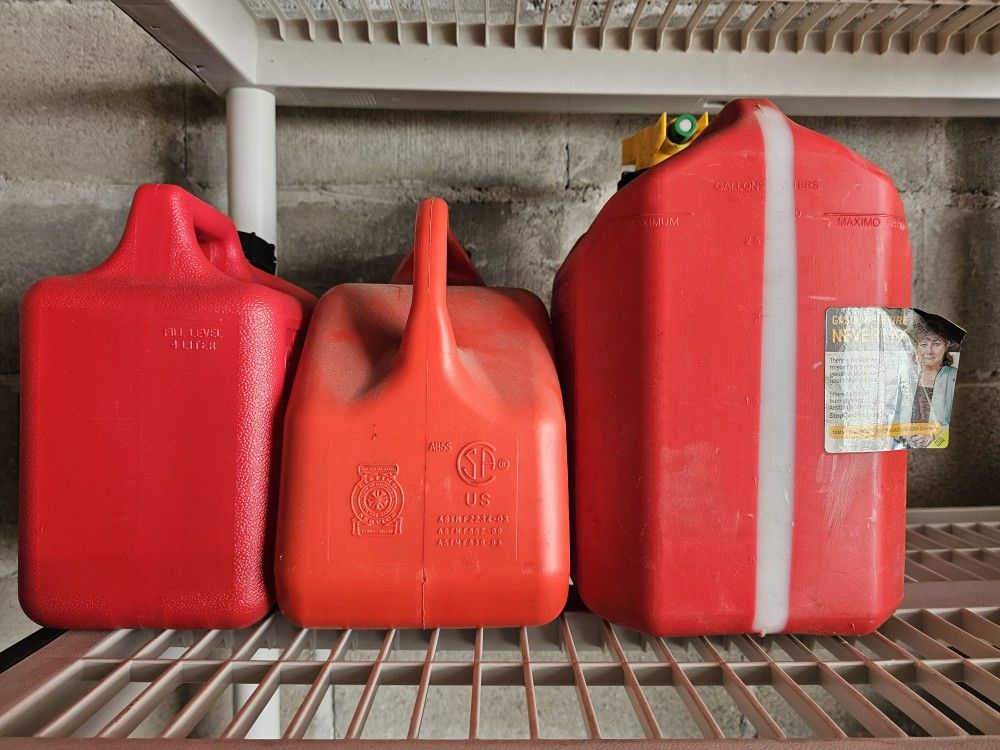 3 Gas Cans.  1 Gal, 1.25gal, 2.5gal Gasoline Containers