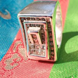 Large Block Of Silver Diomond Ring 