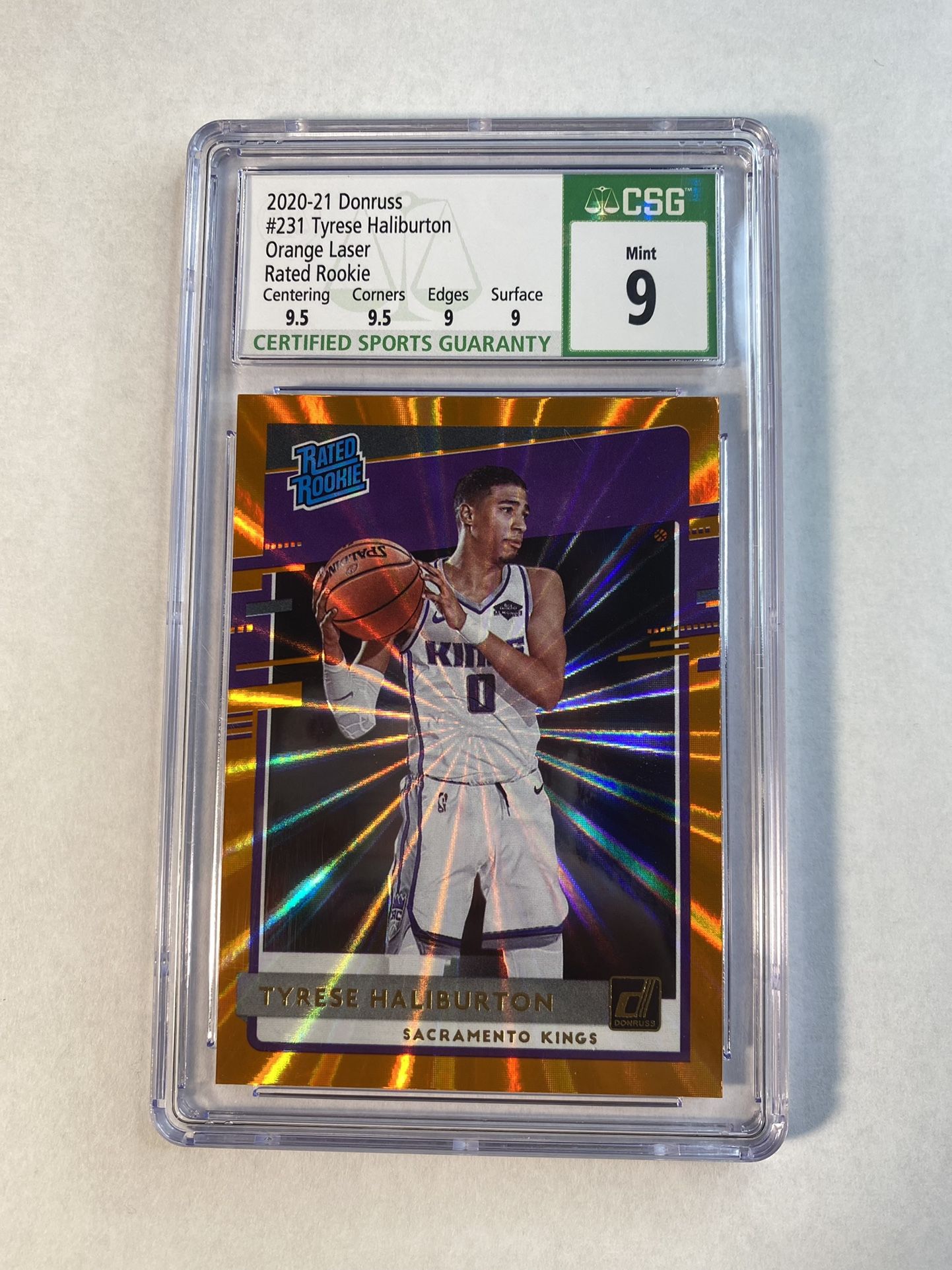 Tyrese Haliburton Rated Rookie Orange Laser CSG 9 MINT