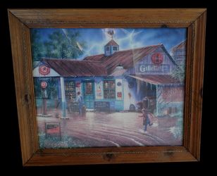 Vintage collectible R.L. Hicks print in rustic wood frame
