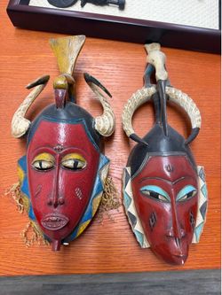 Large Hand-Carved African Tribal Mask – 20” x 8”