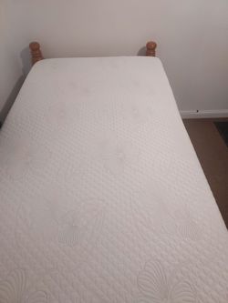 Twin size semi new mattress, box spring box, real wood frame