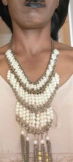 Vintage Layered Pearl and Gold Chain Statement Necklace