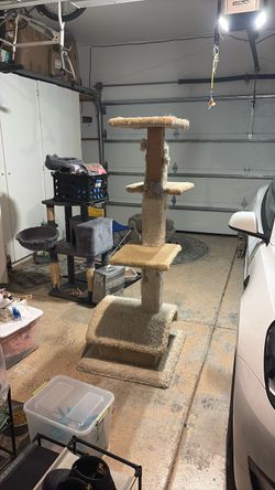 sand colored cat tower