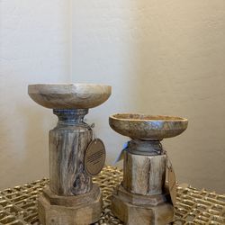 NEW! Bronze Wood Country Cottage Candle Holder (Set of 2)Brown