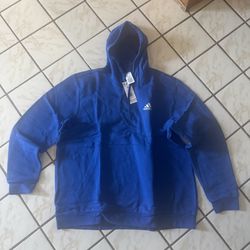 ADIDAS Hoodie 3XL Mens Blue Feel Cozy Pullover Sweater Sweatshirt Logo NWT