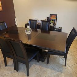 Modern Dining Table - With 6 Leather Chairs, China Cabinet 