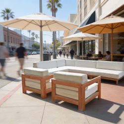 New Solid Teak Outdoor L and U Shape Sectionals With Custom Made To Order SUNBRELLA Outdoor Cushions 