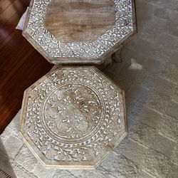 Carved Coffee Table And Side Table Set