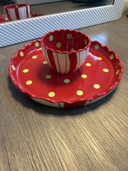 Red & Green Polka Dot Holiday Chip and Dip Serving Set
