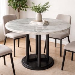 48” Round Bar Height Style Faux Marble Table