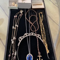 Vintage Jewelry Light Eight Items, Liz Claiborne Designer, Earrings, Necklace, Pendant, Pin, Tie Clip, Etc.