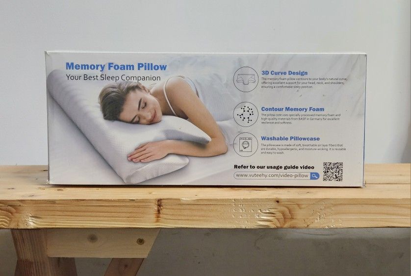 Memory Foam Neck Pillow - Ergonomic Contour Cervical Neck Pillow for Side Back Stomach Sleepers, 2-in-1 Orthopedic Neck Support Pillow with Cooling Pi