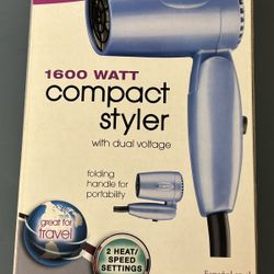 Conair Travel Hair Dryer with Dual Voltage, 1600W Compact Hair Dryer with Folding Handle, Travel Blow Dryer