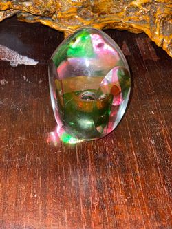 Art Glass Egg Paperweight with Rainbow Swirls