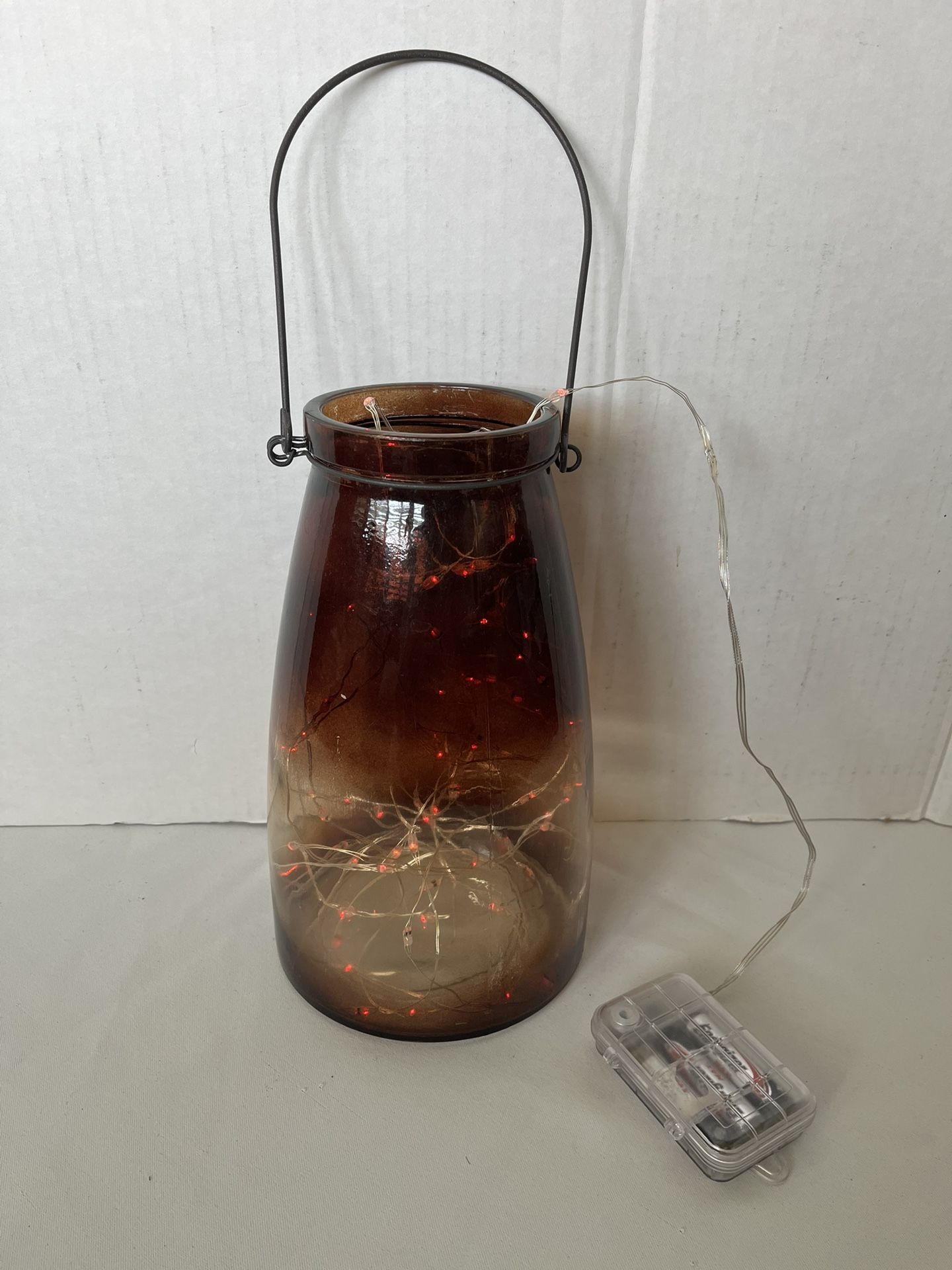 Ganz Open Lantern Style with Handle Smoky 10” Inch Tall With Lights