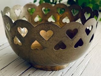 Vintage Brass Heart Bowl $20.00 Firm Home Decor-Planter-Candy-Trinkets  or Antique Bronze Bell - Ottoman/Turkish, dating back to around 1920’s Tb