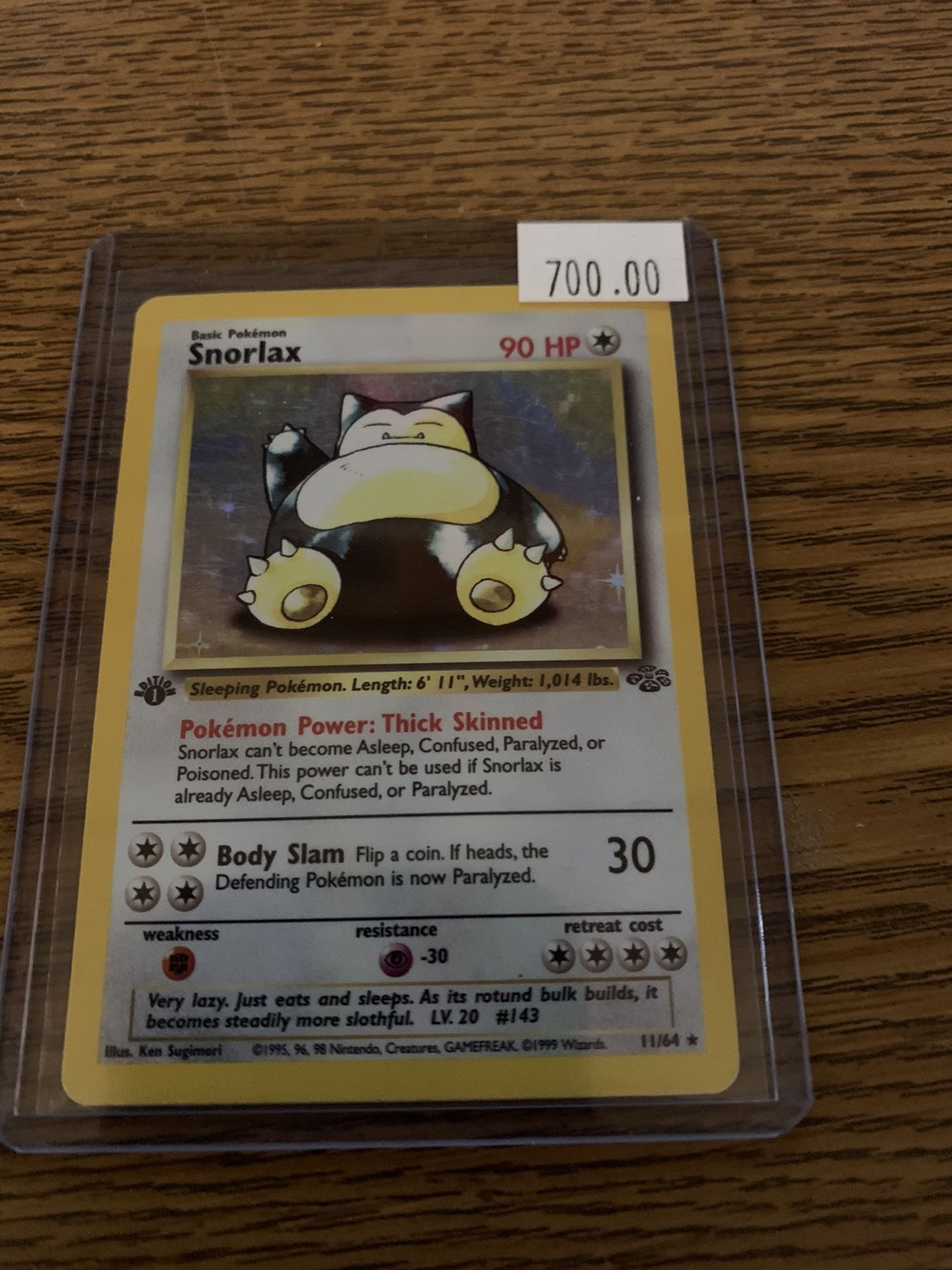 Pokémon 1st Edition Snorlax Hologram Base Set 