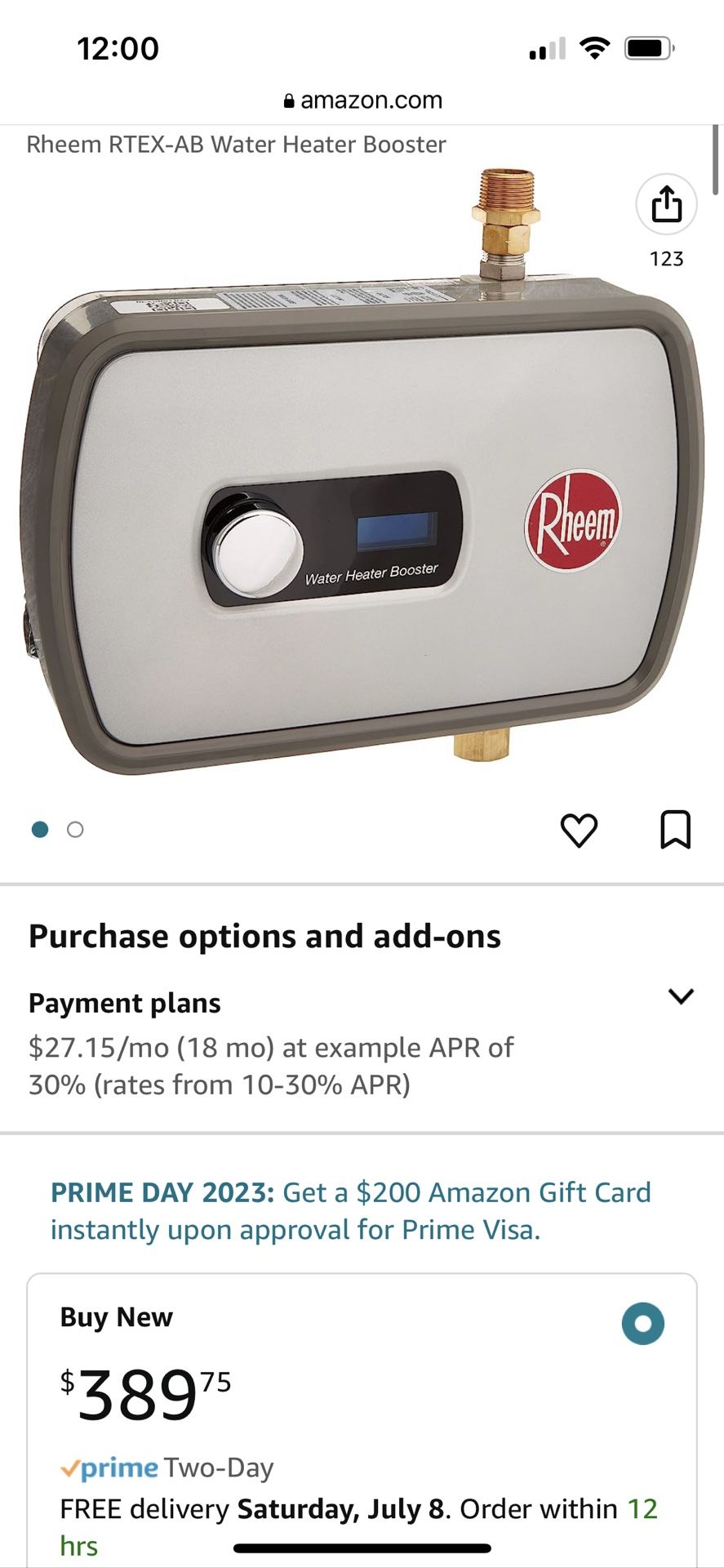 Rheem Water heater booster
