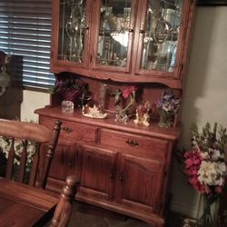 Large Oak China Cabinet  Claw Feet Glass Doors Heavy Beautiful