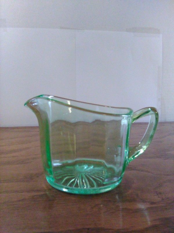 Vintage Green Uranium Glass Creamer / Paneled Decor