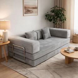 Compressed Sofa Bed Light Grey Corduroy fabric, New Especial price