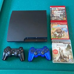 PS3 SLIM 160GB CECH-3001A BUNDLE: 2 Controllers, 3 Games, All Cables