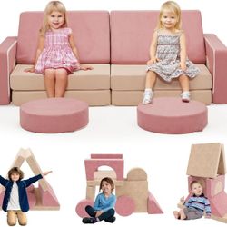 Kids Couch, 12pcs Modular Kids Play Couch Kids Sofa, Versatile Toddler Couch Kids Couch for Playroom, Convertible Kids Sectional Sofa Kids Bedroom Fur